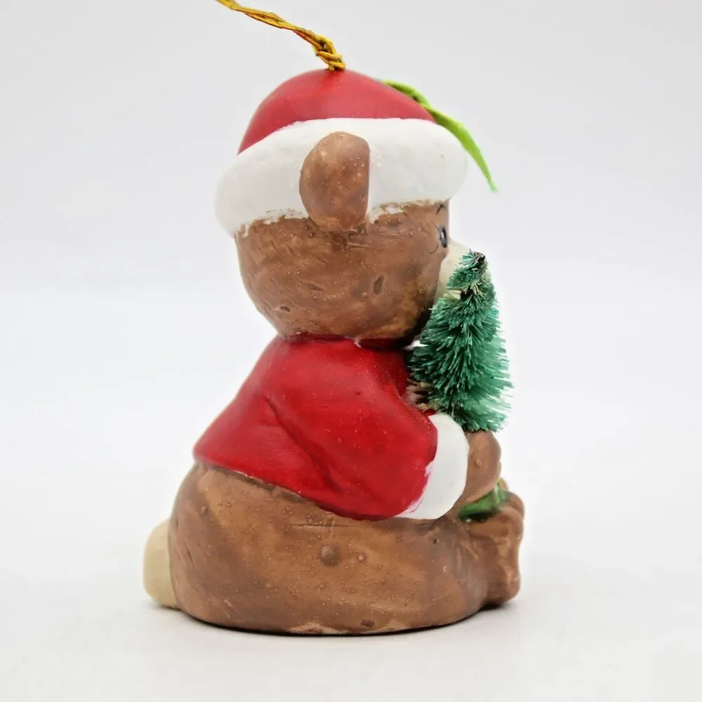 Holly Bells Porcelain Teddy Bear Bell Ornament Vintage 1986 Original Box b